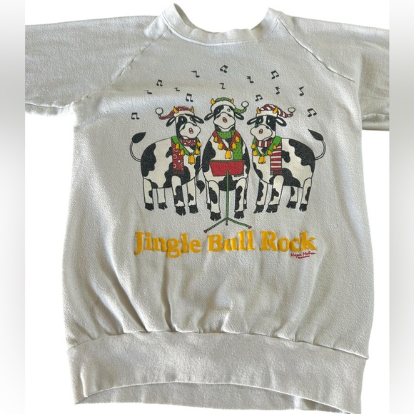 American Vintage Tops - Vintage 90s Jingle Bull Rock Sweatshirt Christmas Cows Holiday Music Winter